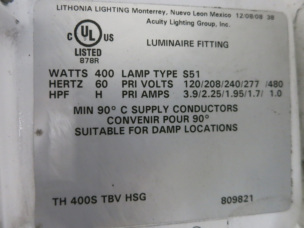 NEW Lithonia Lighting 809821 400W High Pressure Sodium Ballast S51 Lamp